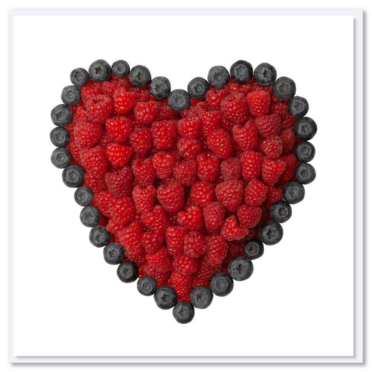 This beautiful heart design is created using fresh summer raspberries and blue berries on a white background. Size is 142 x 142mm. From Golly Gosh Creations