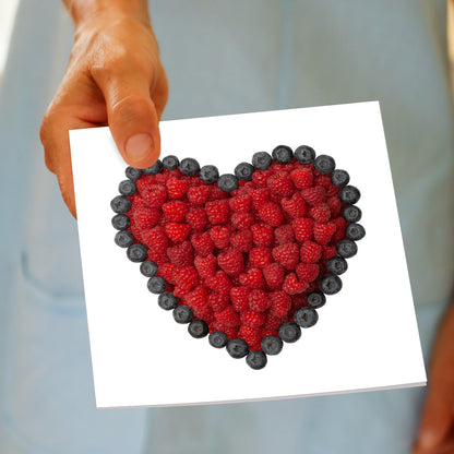 A model holding our berry heart greeting card. Scrumptious in its appearance. This 142 x 142 m card can be found at Golly Gosh Creations.