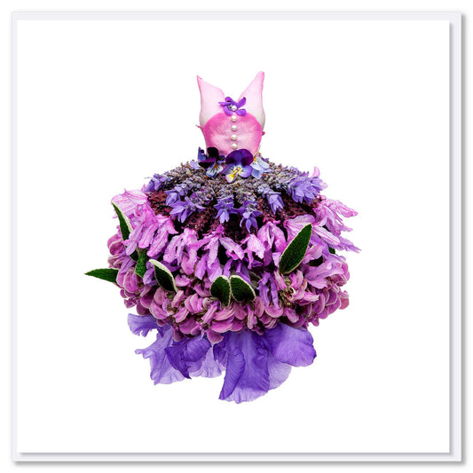 A lovely lavender dress greeting card from Golly Gosh Creations. Created from fresh blooming lavender. Size 142 x 142 mm.