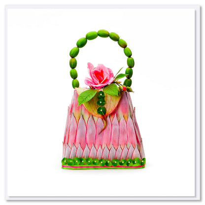 A pink king protea greeting card from Golly Gosh Creations. This generous square card crafted from elongated soft pink king protea petals.