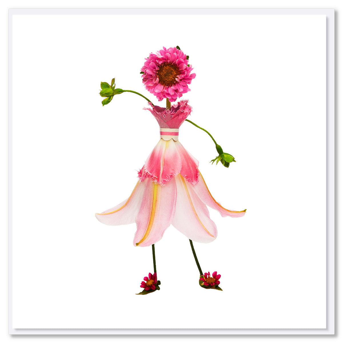 This pretty pink lily girl greeting card is found at Golly Gosh Creations. A generous square card created from delicate lily petals and dainty flowers.