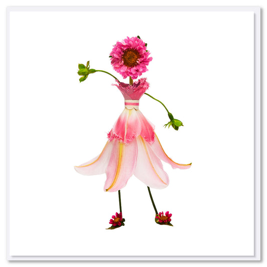 This pretty pink lily girl greeting card is found at Golly Gosh Creations. A generous square card created from delicate lily petals and dainty flowers.